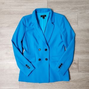 HALOGEN teal blue double breasted button lined blazer jacket size Medium career